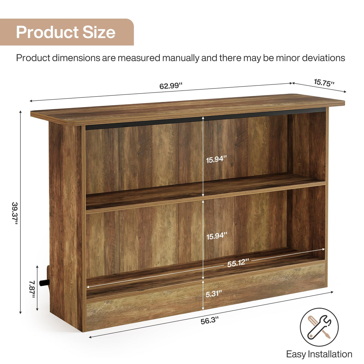 Tribesigns 63-Inch Bar Table, 2-Tier Bar Cabinet Height Pub Table with Footrest, Modern Coffee Cabinet for Home Kitchen, Large Home Unit Liquor Furniture, Bistro, Dining Room, Living Room, Brown Tribesigns