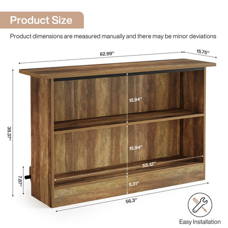 Tribesigns 63-Inch Bar Table, 2-Tier Bar Cabinet Height Pub Table with Footrest, Modern Coffee Cabinet for Home Kitchen, Large Home Unit Liquor Furniture, Bistro, Dining Room, Living Room, Brown Tribesigns
