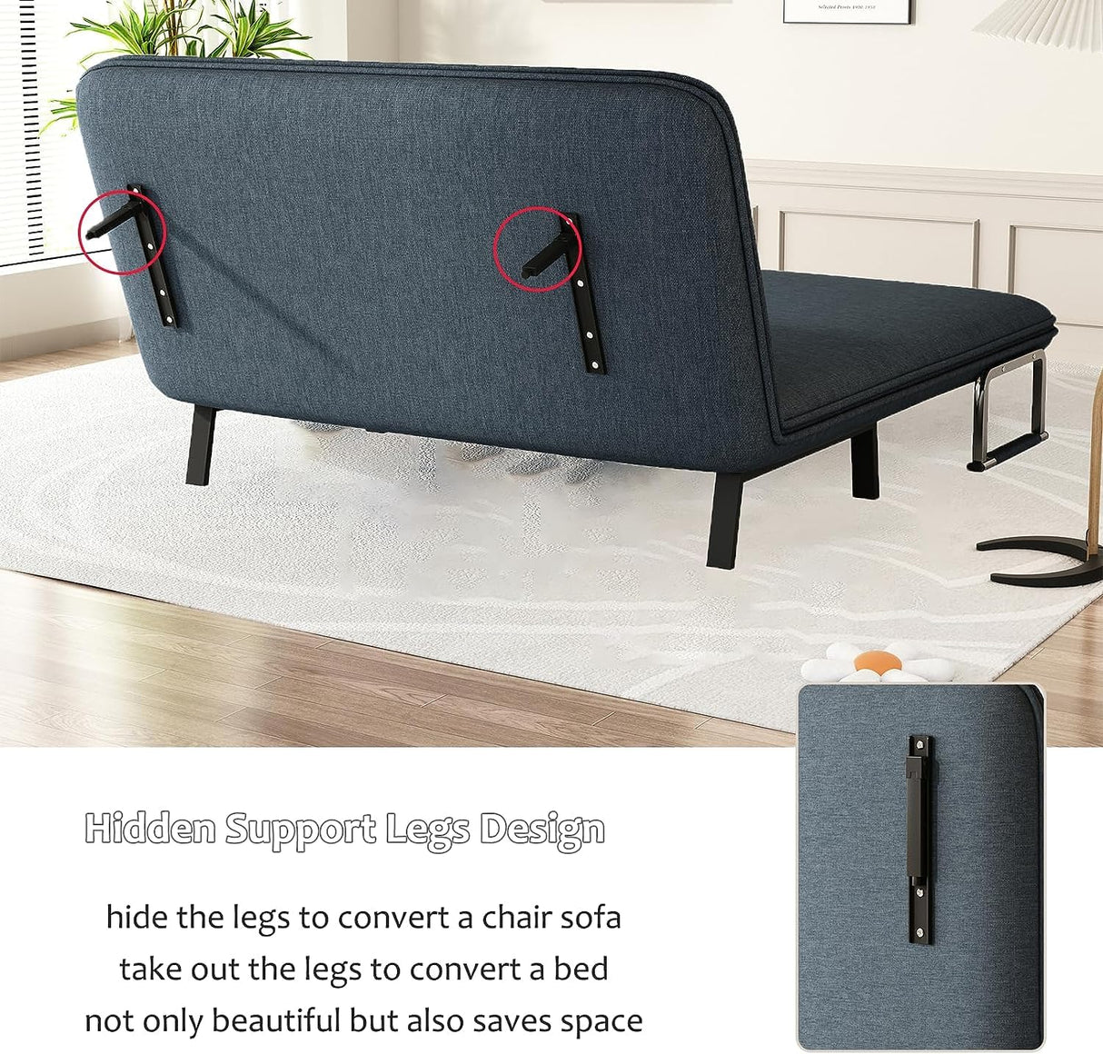 Convertible Sleeper Sofa, 55″ Tri-Folding Queen Sofa Bed with Adjustable Backrest, Velvet Comfy Loveseat Sleeper, Sleeper Sofa Bed for Adults, Modern Futon Sofa Bed for Bedroom Living Room (55in) Meesifeel