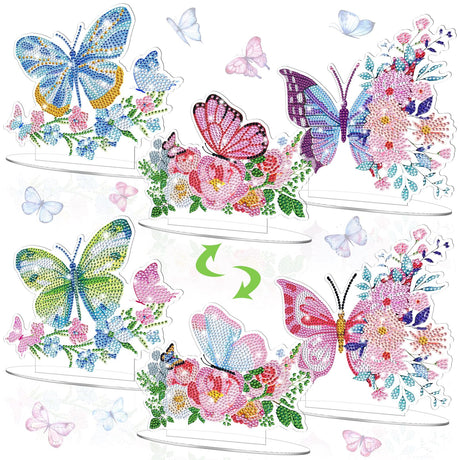 Janlaugh 3 Pcs Diamond Painting Butterfly Desktop Ornaments DIY Centerpieces for Tables 5d Double Sided Table Top Kits for Spring Summer Decor Janlaugh