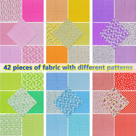 9.8X 9.8 42Pcs Cotton Print Fabric Bundle Squares Pre-Cut Multicolor Design Printed Quilting Sewing Floral for Quilting Patchwork DIY Craft Scrapbooking Cloth (Red/Yellow/Green/Blue/Pink/Purple) BDS-HOME