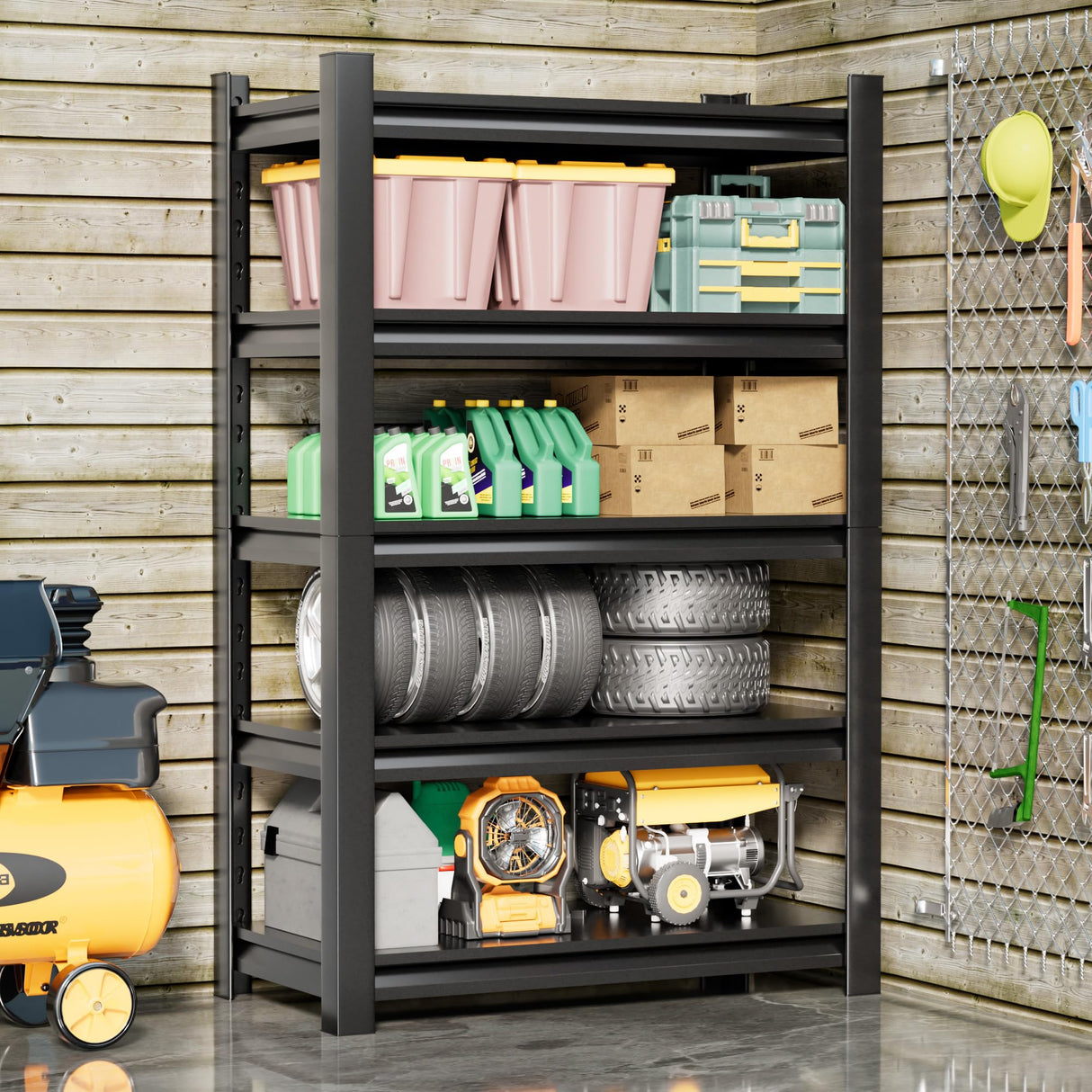 2 Sets Metal Garage Shelving Unit,78"H Heavy Duty 5-Tier Adjustable Storage Rack,18"D x 48"W x 78"H Steel Shelving,3000 lbs Industrial Shelves for Heavy Tools and Equipment,Ideal for Garage, Basement Hzdbhd