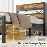 VECELO Twin Size Bed Frame with Headboard, Heavy-Duty Platform Bedframe with Metal Slats Support, No Box Spring Needed, Easy Assembly, Black & Brown VECELO