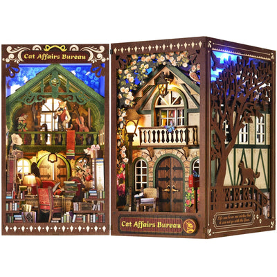 TOYQI DIY Book Nook Kit, Book Nook Kits for Adults, 3D Wooden Puzzle Dollhouse Booknook Bookend, Miniature Model Building Bookshelf Insert Alley - Cat Affairs Bureau
