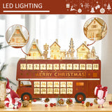HOMCOM Christmas Advent Calendar, Light Up Table Xmas Wooden Bus Holiday Decoration with Countdown Drawer, Santa Claus Street House, for Kids and Adults HOMCOM