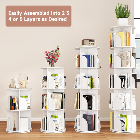 CuFun 3 Tier Rotating Bookshelf, 360 Display Spinning Bookcase, Corner Bookshelf, Floor Standing Revolving Bookcase Storage Rack, Narrow Book Shelf Organizer for Small Space, Bedroom, Office, White CuFun