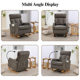 UVV Rocking Chair with Retractable Phone Holder - Modern Glider Recliner Armchair, Wood Legs & Side Pocket, High Back Nursery Accent Chair for Living Room, Bedroom, Gray UVV