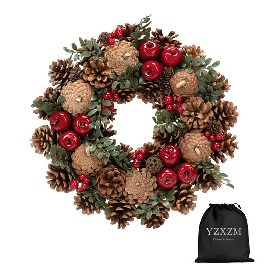 Christmas Wreath, Natural Dry Pine Cone Door Wreath for Home Indoor Front Porch Entrance Decorations (13 Inch)