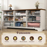 EnHomee 9 Drawers Dresser, 63" W Farmhouse Dressers for Bedroom Dressers with 9 Drawers, Solid Wood Dresser TV Stand with Large Metal Handle, Modern Wood Drawer Organizer for Closet (Antique White) EnHomee