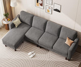 KKL L Shaped Sectional Couches for Living Room, Corduroy Sofa Couch with Convertible Chaise, 4 Seat Comfy Couch for Apartment, House, Dark Grey (Grey, 100 inches) KKL