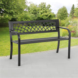 BestMassage Outdoor Garden Bench,Iron Steel Frame Patio Bench with Mesh Pattern and Plastic Backrest Armrests for Porch,Lawn,Garden,Park,Yard,Black BestMassage