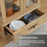 Curio Cabinet with Lighted(Light Blub Included),Tall Leg Glass Door Antique Cabinet,47"Curio Display Cabinet with 3-Tier Adjustable Glass Shelves,Curio Display Cabinet for Living Room (Light Oak) XUWANSHANG