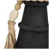 Deco 79 Wood Handmade Decorative Candle Holder Textured Matte Candle Stand with Beaded Garland Accent, Set of 2 Candlestick Holder 10", 8" H, Black Deco 79