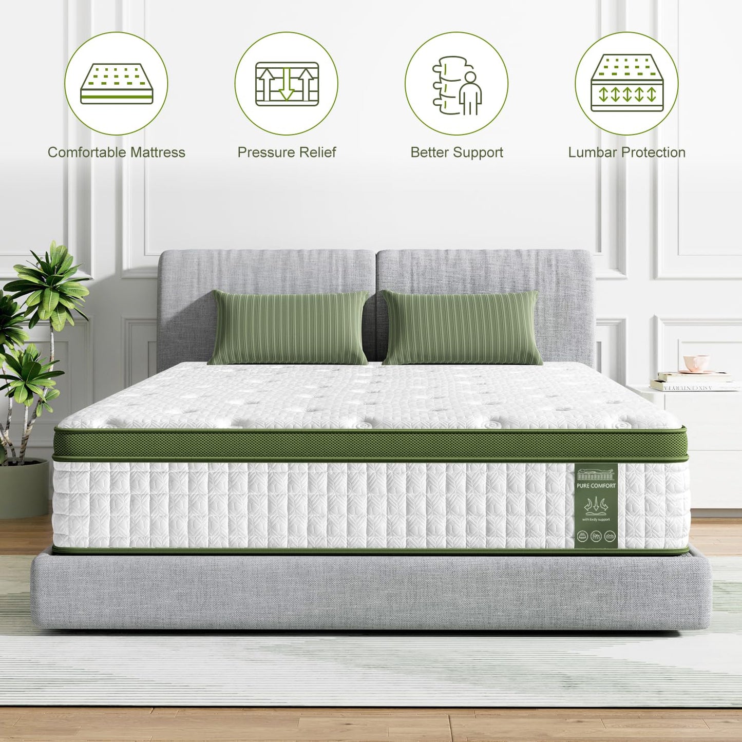 FP FLEXPEDIC Queen Mattress, 14 Inch Deluxe Hybrid Mattress in a Box with Gel Memory Foam, Fiberglass-Free Mattress, Individual Pocket Spring for Motion Isolation, Edge Support,CertiPUR-US