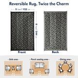 Waterproof Outdoor Rug 5x8 ft, Reversible Plastic Straw Rug, Easy to Clean Patio Rug, Portable Carpet for Patio, RV, Deck, Balcony, Backyard, Picnic, Beach, I-Shaped, Black PASAMIC