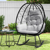 FKSLIFE Wicker Egg Chair Outdoor,Rocking Chair Outdoor with Cushion,330lb Capacity,All-Weather Rattan Patio Egg Chair Lounger for Room,Balcony,Backyard,Garden (Light Grey Cushion) FKSLIFE