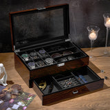 BEWISHOME Watch Box Watch Case Wood Mens Jewelry Box with Valet Drawer Watch Organizer Display Case with Large Glass Lid for Sunglasses Watch Storage, Smooth Faux Leather Interior, Brown SSH32Y BEWISHOME