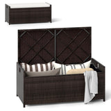 RELAX4LIFE 34-Gallon Outdoor Storage Box - Wicker Rattan Deck Box w/Seat Cushion, Waterproof Liner & Side Handles for Pillows, Patio Cushions, Pool Supplies, Garden Tools, Porch Outdoor Storage Bench RELAX4LIFE