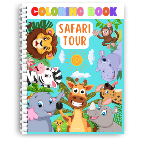 Coloring Pages, Safari Tour Coloring Book for Kids – Spiral Bound, Perfect for Boys and Girls. Features Lions, Elephants, Giraffes & More Wild Adventures! Thick 199 GSM Paper, Sheet Size 8.5x11 in. Merry Minis