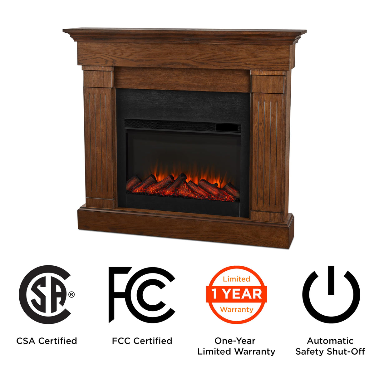 Real Flame Crawford 48" Slim Electric Fireplace with Mantel for Living Room or Bedroom, Replaceable Fireplace Insert Heater, Realistic Log and Flame Effect, Remote Control, Timer. Real Flame