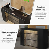 Tribesigns Modern Reception Desk with LED Lights, 63-Inch Front Counter Table for Reception Room, Lobby, Beauty Salon, Retail, Large Checkout Counter for Store Shop Clinic Office (Black&Grey) Tribesigns