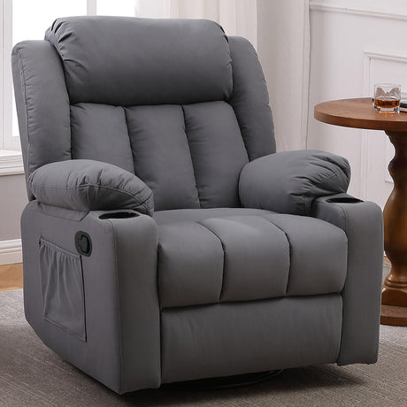 Ketaiyou Rocker Swivel Recliner Chair for Adults, Overstuffed Large Manual Recliner Glider with Massage and Heat, Comfy Soft Fabric Living Room Reclining Sofa Chair(Technical Grey) Ketaiyou