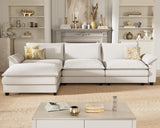Homall Modular Sectional Sofa, Loveseat Sofa Couch with Reversible Ottoman, DIY Combination Chenille Deep Seat Cloud Couch for Living Room, Apartment (White, L Shaped Sofa) Homall