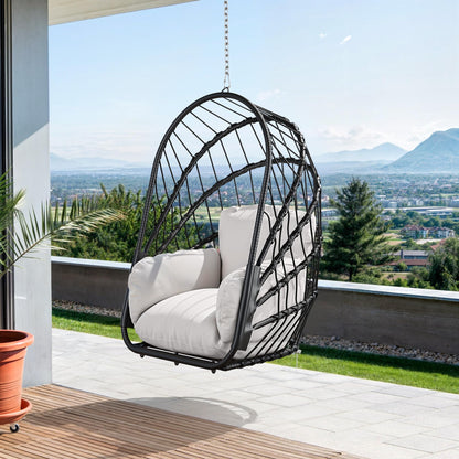 YITAHOME Swing Egg Chair with Cushions 350lbs, Wicker Hammock Chair Foldable Hanging Basket Chair W/O Stand for Outdoor, Indoor, Patio, Bedroom - Grey