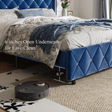 HOMBCK Twin Bed Frames, Upholstered Platform Bed with Diamond Tufted Headboard, Modern Velvet Bed Frame with Wingback Design, No Box Spring Needed, Easy Assembly, Blue HOMBCK