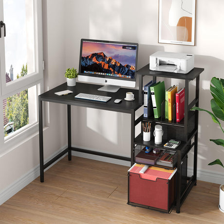 Sbanmao Computer Desk with Drawers and Storage Shelves, 47 Inch Home Office Desks with Mesh File Drawers Cabinet for Small Space,Gaming Study Writing Table for Bedroom,Black Sbanmao