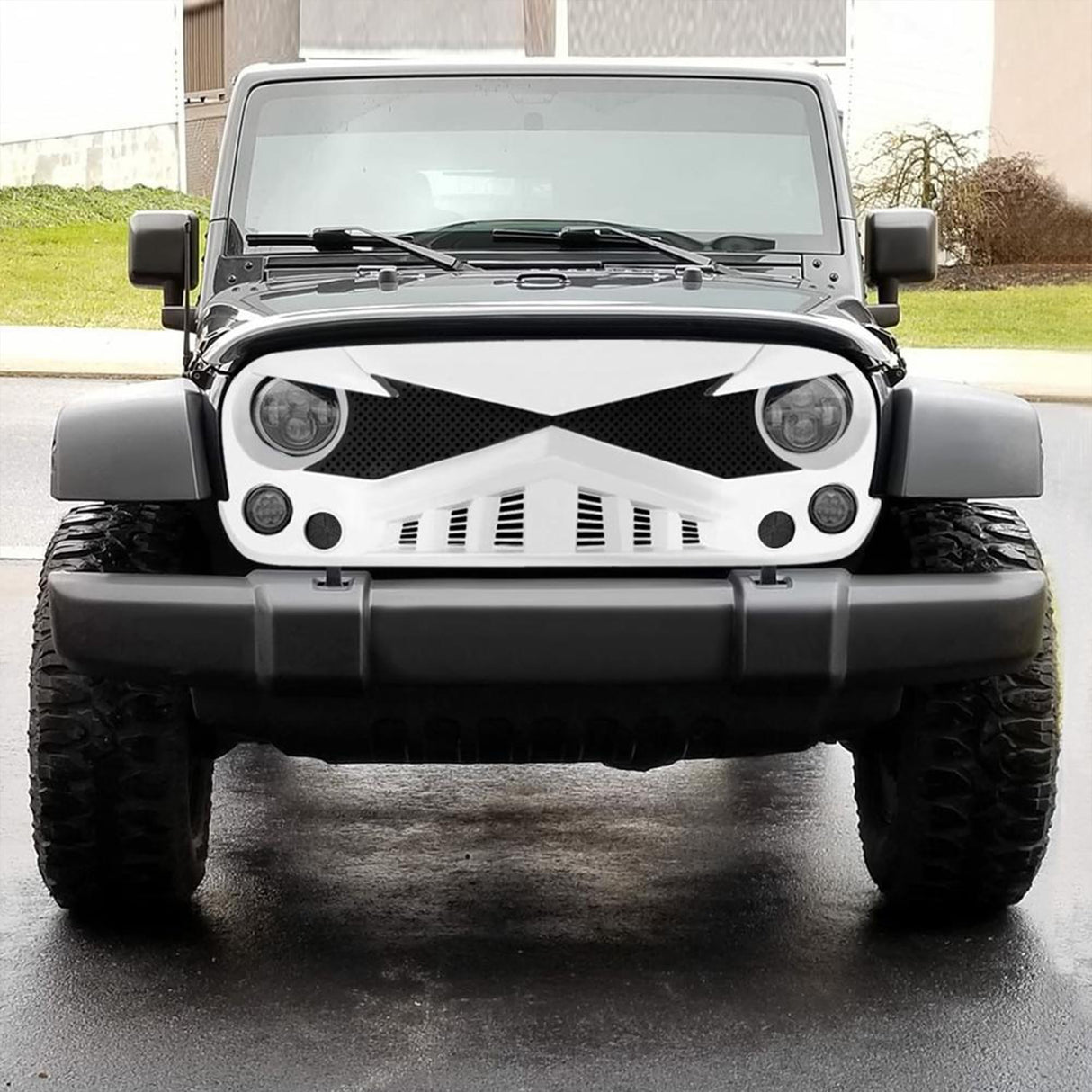 AMERICAN MODIFIED Hawke Front Grille Cover Compatible with Jeep Wrangler, JK/JKU, Rubicon, and Sahara Sport 2007 to 2018 Models, White AM AMERICAN MODIFIED