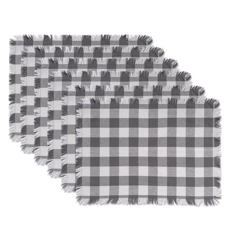 DII Heavyweight Fringed Check Tabletop Collection, Placemat Set, 13x19, Gray, 6 Piece DII