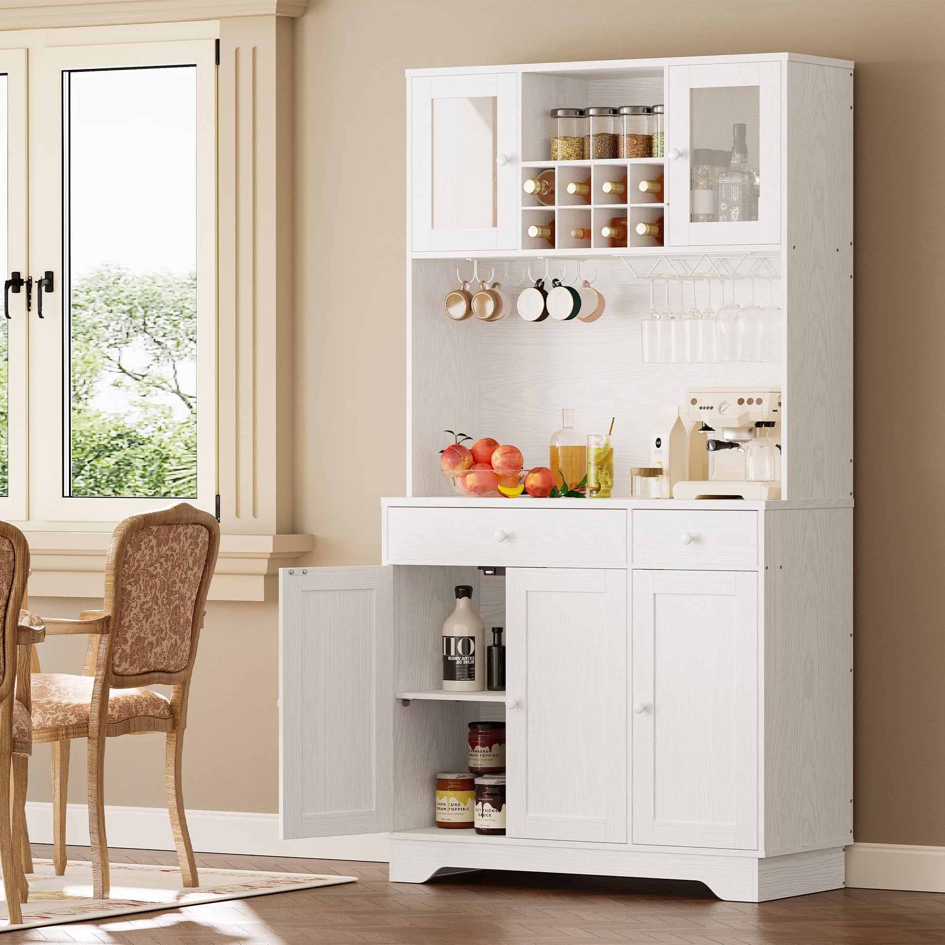 IRONCK Kitchen Pantry Storage Cabinet 72" Height with Doors, Drawer, Adjustable Shelves, Freestanding Cupboard hutch Cabinet for Dining Room, Living Room, White - WoodArtSupply