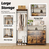 Famovoneer Heavy Duty Garment Rack with Fabric Drawers and LED Light, Freestanding Portable Closet Wardrobe Systems with Shelves for Bedroom, Entryway, Apartment Famovoneer