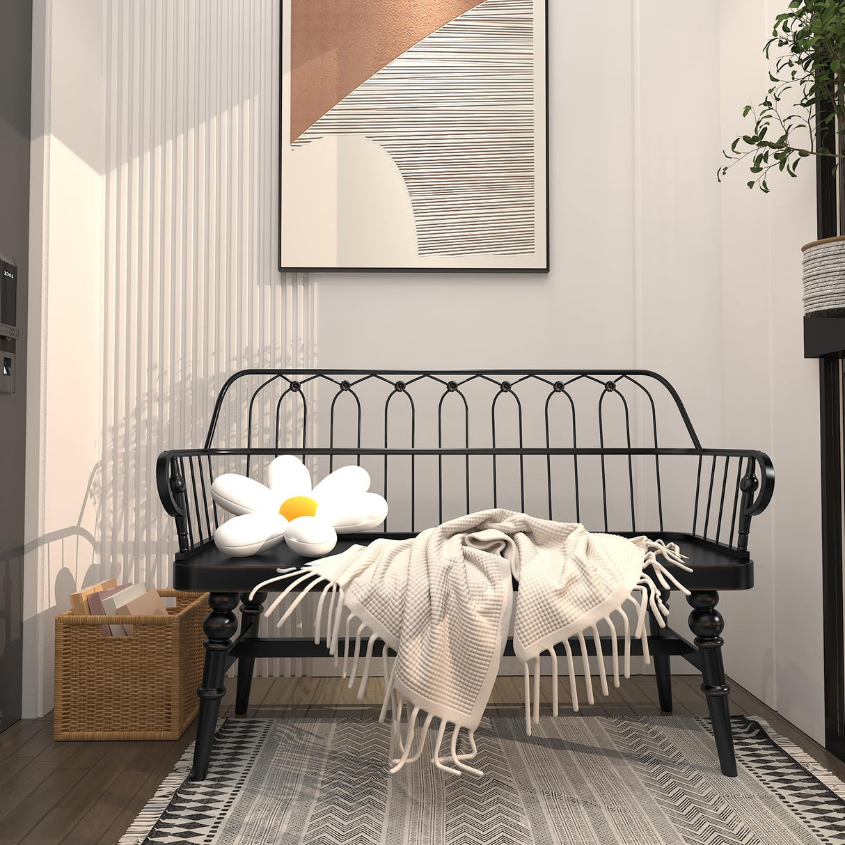 DIBRATY Entryway Bench,Spindle Back Wooden Dinning Bench, Farmhouse Foyer Bench for Entryway, Living Room, Dinning Room, Mudroom DIBRATY