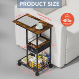 C Shaped Sofa Side Table: Couch End Table with Drawer - Bedside Table with Wheels - 19.7''L x 11.8''W x 28''H - C Mobile Tables with Storage Basket for Living Room Bedroom Sonyabecca