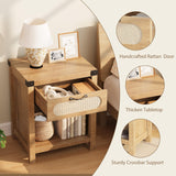 GarveeHome Rattan Night Stands Set of 2, Farmhouse Bedside Table, Night Stand with Drawer and Open Shelf, Boho End Table for Living Room,Bedroom, Natural GarveeHome