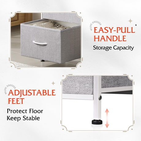 WLIVE Nightstand with 3 Drawers, Fabric Dresser, Organizer Unit, Storage Dresser for Bedroom, Hallway, Entryway, Closets, Sturdy Steel Frame, Wood Top, Easy Pull Handle, Light Grey WLIVE