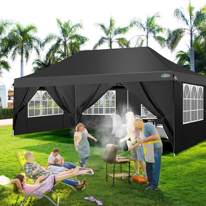 COBIZI 10x20ft Pop Up Canopy Tent with 6 Removable Sidewalls, Easy Up Commercial Canopy, Waterproof and UV50+ Gazebo with Portable Bag, Adjustable Leg Heights,Party Tents for Parties, with 4 Sandbags