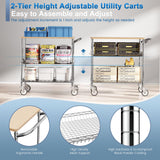 Leteuke Rolling Kitchen Carts with Wheels, 34" L x 17.5" W, 3-Tier Heavy Duty Utility Cart with Wood Tabletop, NSF Commercial Metal Serving Cart with Handle and Shelf Liner for Kitchen, Chrome Leteuke