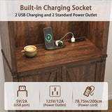 72" Tall Farmhouse Kitchen Pantry Cabinet with LED Light and Power Outlet,Modern Farmhouse Kitchen Storage Cabinet w Load-Bearing Steel Pipe,Barn Doors, Organizer,Food Pantry Cabinets(Rustic Brown) chartustriable