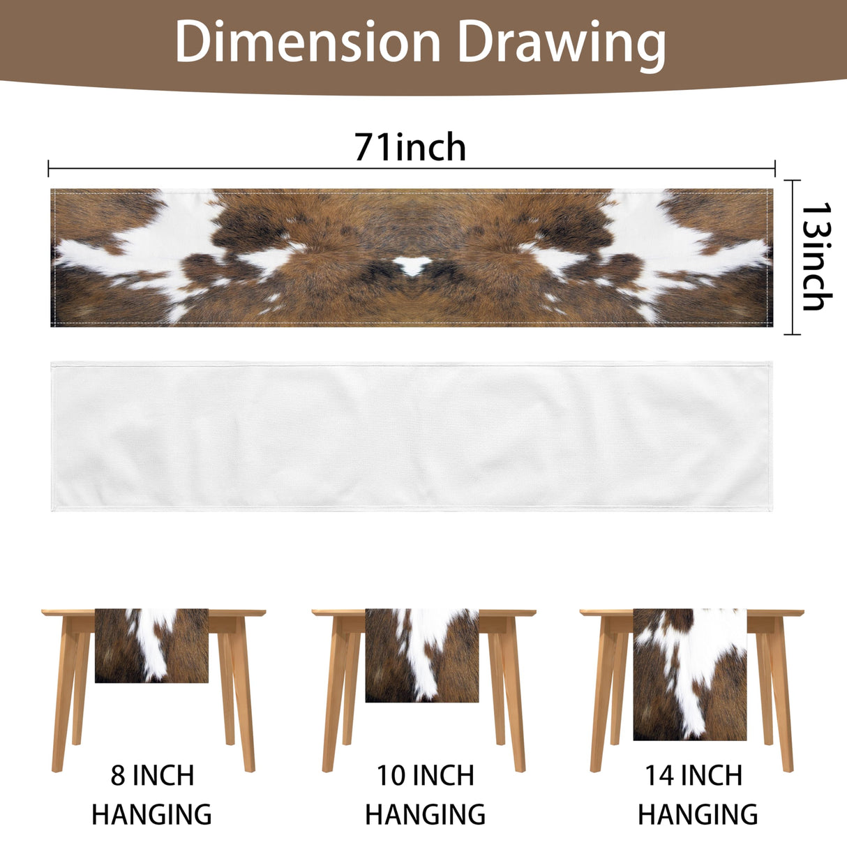 Cow Print Table Runner Brown Western Runners Cowhide Table Decorations Farmhouse Country Table Runner for Party Home Kitchen Dining Room 13x71 Inch (just a Print) LXXTK