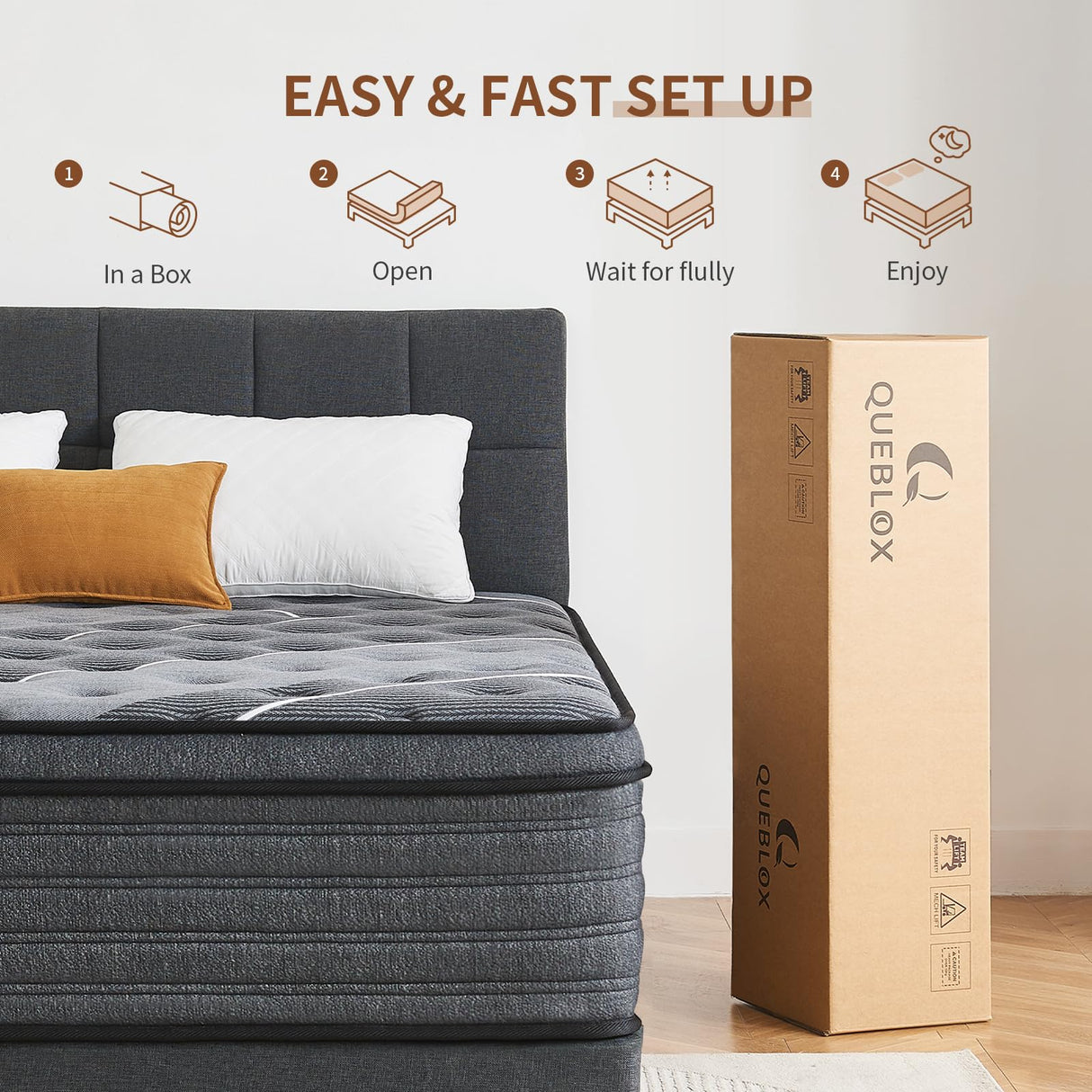 Queblox Queen Mattress, 14 Inch Hybrid Mattress in a Box, Medium Firm,Memory Foam and Individual Pocket Springs for Pressure Relief, CertiPUR-US Certified Queblox