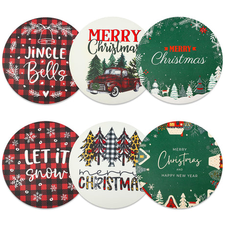 Christmas Placemats Set of 6 Faux Leather Washable Dining Table Mats 13Inch Round Heat Resistant Wipeable Waterproof Placemats for Holiday Parties Dinner Home Kitchen Decor Winter Truck Xmas Tree Mats Lucomb