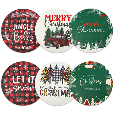 Christmas Placemats Set of 6 Faux Leather Washable Dining Table Mats 13Inch Round Heat Resistant Wipeable Waterproof Placemats for Holiday Parties Dinner Home Kitchen Decor Winter Truck Xmas Tree Mats