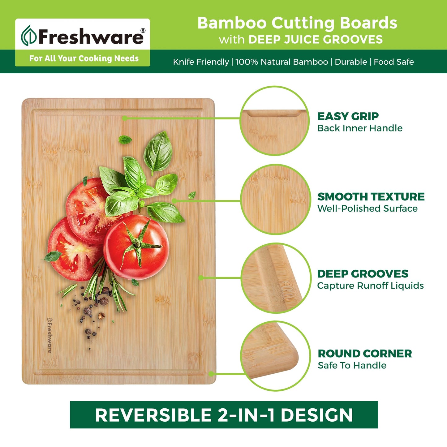 Freshware 24 Inch 3XL Bamboo Cutting Boards for Kitchen, Stove Top Butcher Block, Extra Large Wooden Carving Board for Meat, Veggies, Charcuterie Board with Deep Juice Grooves (3XL, 24x18")