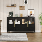 GarveeHome Sideboard Buffet Cabinet with 4 Glass Doors, 55" Large Buffet Cabinet with Storage, Modern Farmhouse Storage Cabinet Table for Kitchen Dining Room, Living Room(Glass with 4 Door, Black) GarveeHome