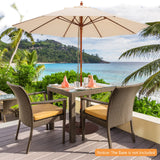 Tangkula 9.5 FT Pulley Lift Round Patio Umbrella, Wooden Market Umbrella W/Rope Pulley Mechanism, 8 Fiberglass Ribs, Portable Table Parasol, Outdoor Sun Umbrella for Garden, Yard, Deck, Pool (Beige) Tangkula