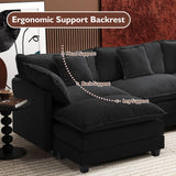 Ihanherry U-Shaped Modern Sofa 111.4" Modular Sectional Cloud Couch with 2 Ottoman, 5-Seat Chenille Deep Seat Sofa with 5 Pillows for Living Room, Black Ihanherry