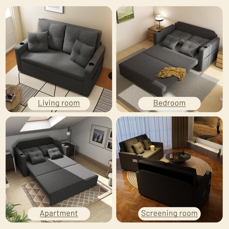 Krcix 3 in 1 Sofa Bed, 56 Inch Convertible Pull Out Couch, Loveseat Sleeper Sofa with Cup Holders, USB, Sofa Couches for Living Room, Bedroom, Apartment, Dark Grey Krcix